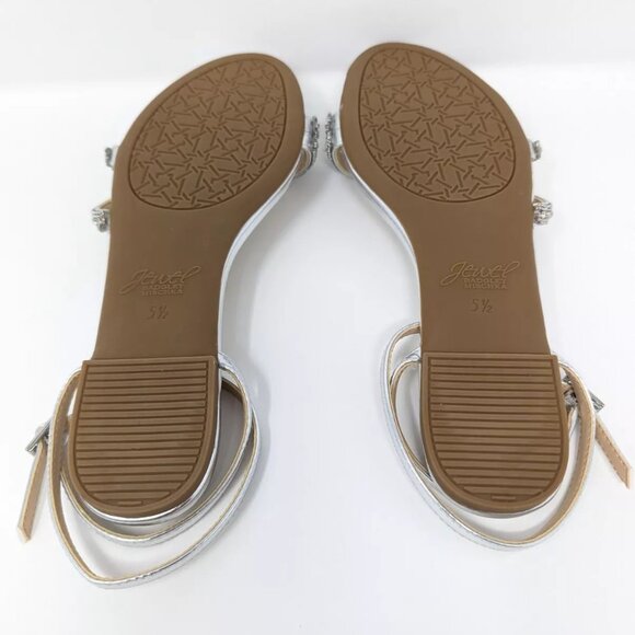 Jewel Badgley Mischka Roslyn Flat Sandal Ankle Strap Silver Rhinestones - W 5.5 - Picture 7 of 8